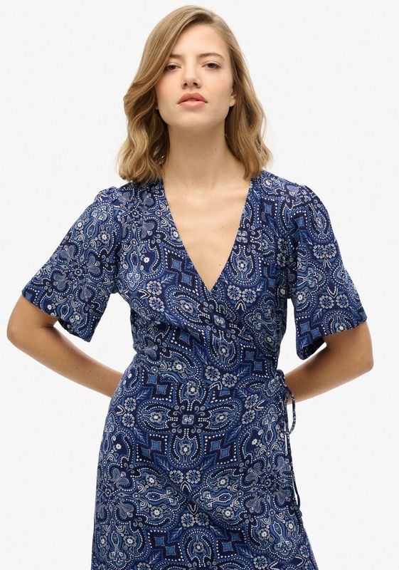 Superdry - Geprinte Wikkel Midi-jurk - Smalle Pasvorm - Diepe V-hals