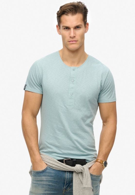 T-shirt - Katoen - Korte Mouwen - Henley Kraag - Zwart