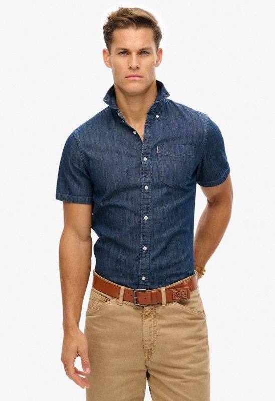 Superdry - Essential denim overhemd met korte mouwen - Heren - Shirts