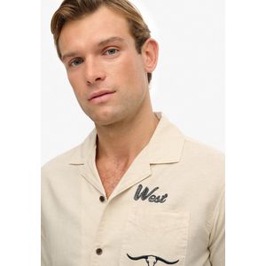 Superdry - M4011007A - Overhemd - Beige - Vlas, Korte Mouwen