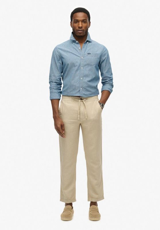 Superdry - Merchant Linen - Broek - Beige - Brede Pasvorm
