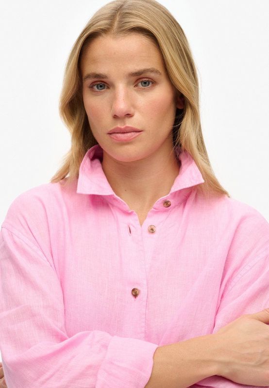 Superdry Casual Linen Boyfriend Overhemd Met Lange Mouwen