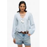 Superdry - Blouseshirt - Lichtblauw/Wit - Katoen - Gestreept