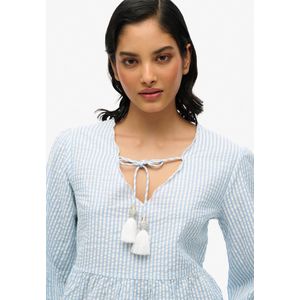 Superdry - Blouseshirt - Lichtblauw/Wit - Katoen - Gestreept