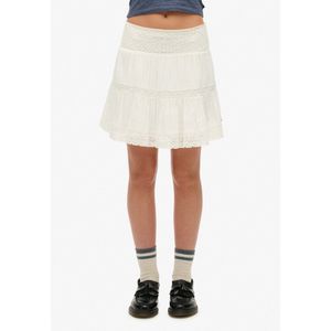 Superdry - Ibiza Lace Mix Mini Skirt - Zwart - Katoen - Elastische Tailleband