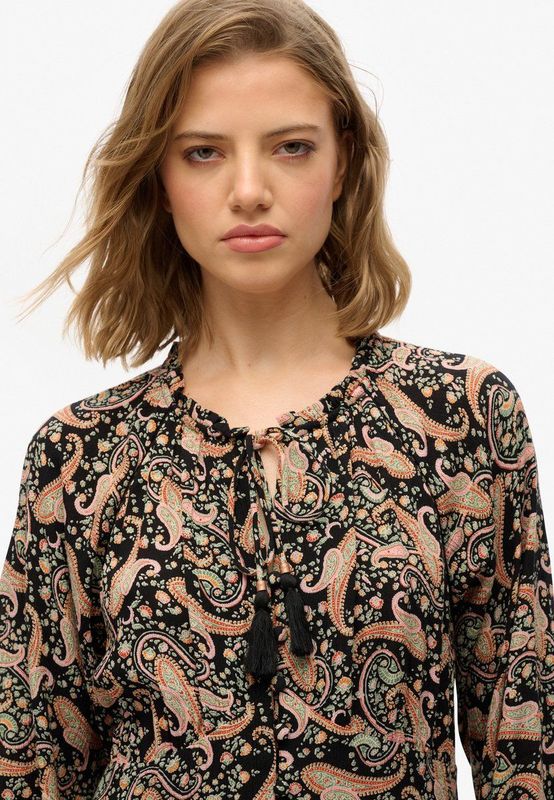 SUPERDRY - Bedrukte Halflange Jurk - Groen - Lange Mouwen - Viscose