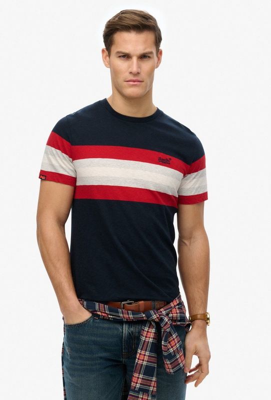 Superdry - Essential Stripe - T-shirt - Blauw - 100% Katoen