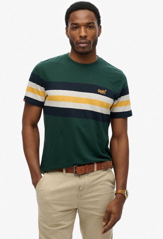 Superdry - Essential Stripe - T-shirt - Groen - Korte Mouwen