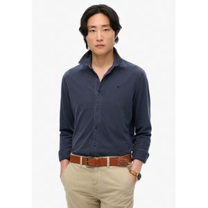Superdry - Vintage Destroy Pique Long Sleeve Shirt - Katoen - Blauw