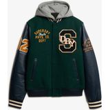 Superdry - Hooded College Patched Bomberjack - Groen - Lichte Gewatteerde Voering