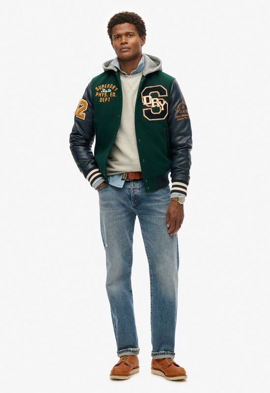 Superdry - Hooded College Patched Bomberjack - Groen - Lichte Gewatteerde Voering
