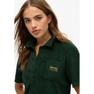 Superdry - W4010486A Country Club - Gebreid Krulshirt - Groen - Katoen - Korte Mouwen