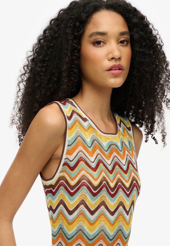 Superdry - Zig Zag Knit Midi Jurk - Slim Fit - Gehaakt Materiaal