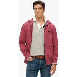 Superdry - Essential Logo Washed Hoodie - Groen - Katoen - Capuchon met Rits