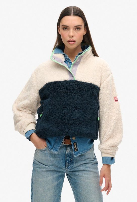 Superdry - Super Soft Printed Henley - Sweatshirt - Navy Terry Print