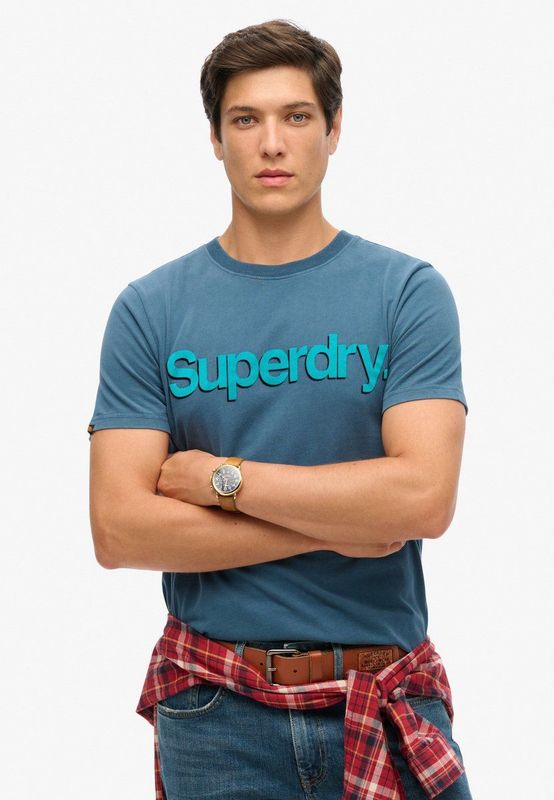 Superdry - Casual T-shirt - Blauw - 100% Organisch Katoen