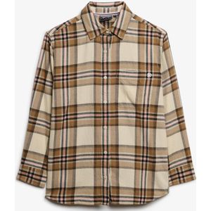 Superdry - Geruite Blouse - Beige/Cream Check - Oversized