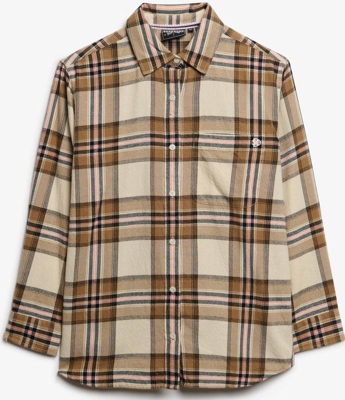Superdry - Geruite Blouse - Beige/Cream Check - Oversized