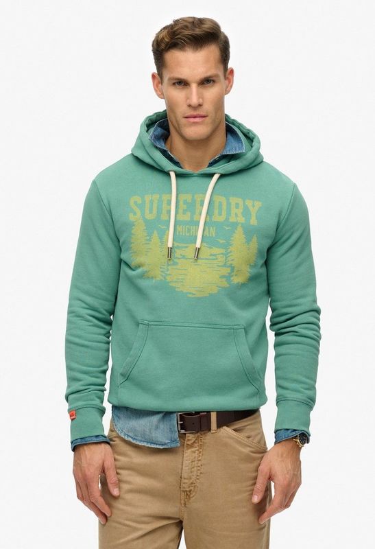 Superdry - Lo-fi Outdoor Mono Hoodie - Groen - 70% Katoen, 30% Gerecycled Polyester