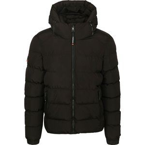 Superdry - Pufferjas - Capuchon - Waterafstotend - Fleecevoering - Zwart