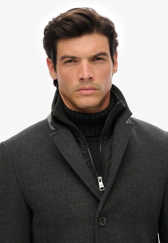 Superdry - Tussenjas - Donkergrijs - Klassieke Mantel - Knoopsluiting