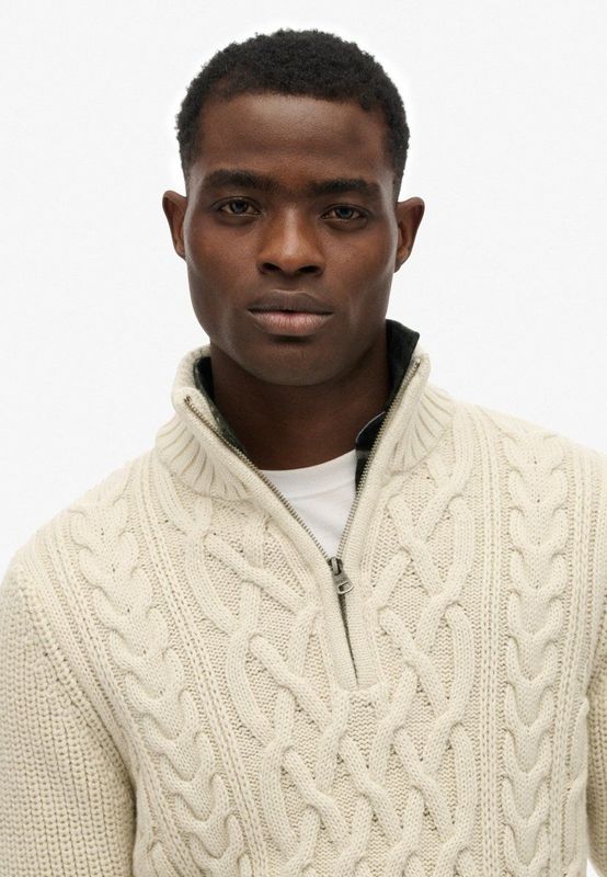 Superdry - Jacob Cable Knit - Trui - Ecru - Half Zip