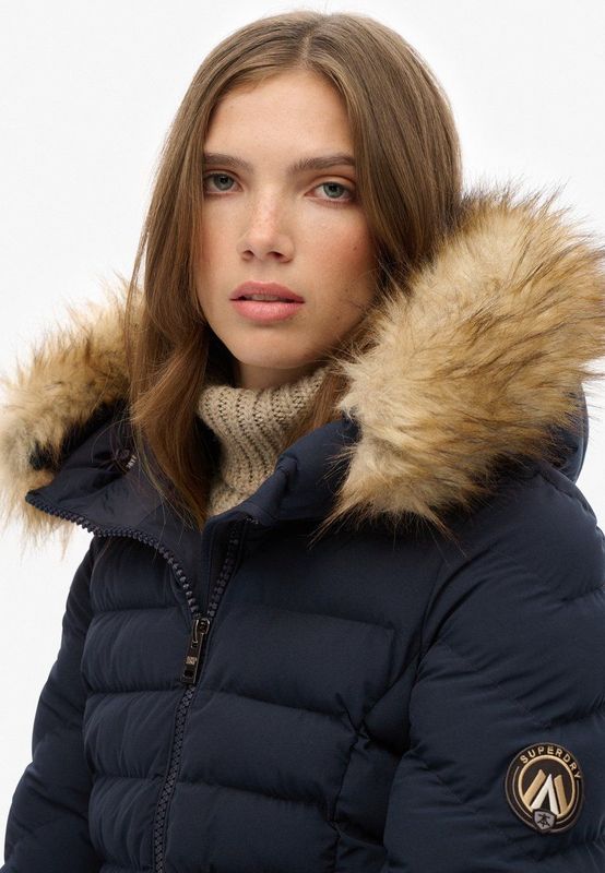 Superdry - Fuji Faux Fur - Gewatteerd Donsjack - Zwart - Dames