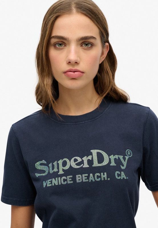 Superdry - Venue Metallic - T-shirt - Zwart - 100% Katoen