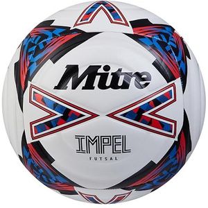 Mitre Unisex-Volwassen Impel Futsal 24 Voetbal, Wit/Zwart/Bib Rood, 3