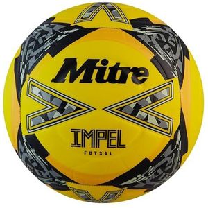 Mitre Unisex-Volwassen Impel Futsal 24 Voetbal, Fluo Geel/Zwart/Rond Grijs, 4