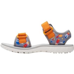 Clarks Surfing Tide K, sandalen met open hak voor kinderen, Grijs Oranje, 31.5 EU