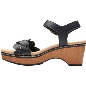 Clarks Seannah Way Wedge sandaal voor dames, Zwart leder, 38 EU