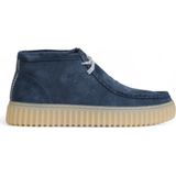 Blauwe Effen Suede Veterschoenen Met Leren Voering En Rubberen Zool