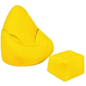 Loft 25 Kids Bean Bag Gamer Chair | Binnen Buiten Woonkamer Zitzak | Kinderen Waterbestendig Meubels | Ergonomisch Ontwerp voor Ondersteuning van het Lichaam (Geel, Zitzak + Voetenbankje)