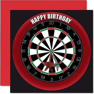 Leuke 50e verjaardagskaarten voor mannen en vrouwen - dartbord - gelukkige verjaardagskaart voor papa mama opa oppas oma oom tante neef vriend, 145 mm x 145 mm sport darts verjaardag wenskaarten
