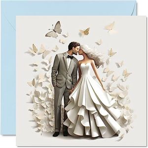 Trouwkaarten voor koppels - vlinders - Gefeliciteerd Happy Engagement Gifts, Gefeliciteerd Goed Gedaan Kaart, 145mm x 145mm Bruiloft Huwelijk Wenskaarten voor Koppels Verloofde Verloofde