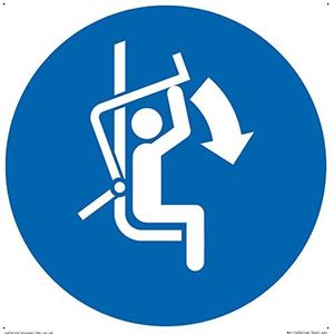 Panneau obligatoire : « Close Safety Bar of chairlift » - 200 x 200 mm - S20