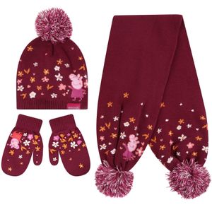 Regatta Pom Pom Gebreide Peppa Pig Muts Handschoenen En Sjaal Set (Bessenroze/herfst)