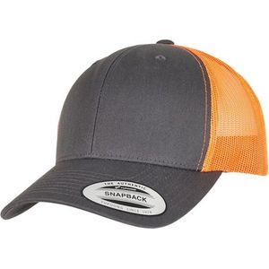 Flexfit Unisex Retro Tweekleurige Trucker-cap voor volwassenen  (Houtskool/Neon Oranje)