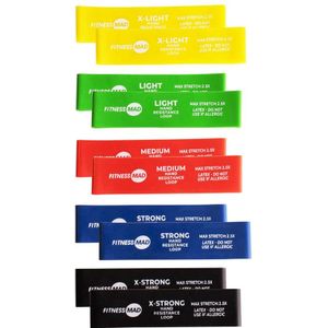 Fitness Mad Set handweerstandsbanden (Set van 10) (9 cm x 2 cm) (Groen/Geel/Rood/Blauw/Zwart)