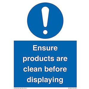 Panneau « ensure products are clean before displaying » – 150 x 200 mm – A5P
