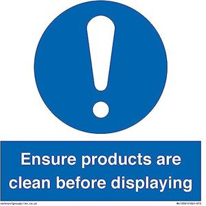 S15 Panneau « ensure products are clean before display » 150 x 150 mm