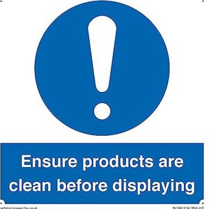 S15 Panneau « ensure products are clean before display » 150 x 150 mm