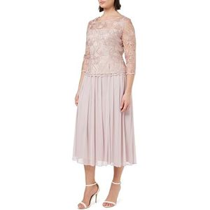 Gina Bacconi Midi-lengte bloemenjurk met kant voor dames, cocktailjurk, Roze, 38