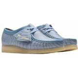 Clarks - Wallabee - Schoenen - Poederblauw - Krokodillenprint - Natuurrubber Zolen