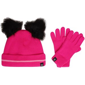 Dare 2B Set kinder-/kidsmuts en -handschoenen in fluffy kleuren (128-140) (Roze Gloed/Katoen Snoepje)