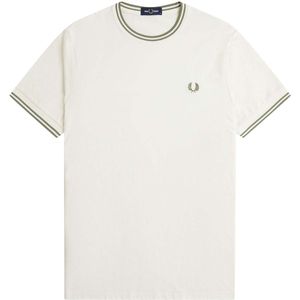 Fred Perry - Fp T-Shirt - Streetwear - Kleur: Light Ecru / Olive Mint - 100% Katoen
