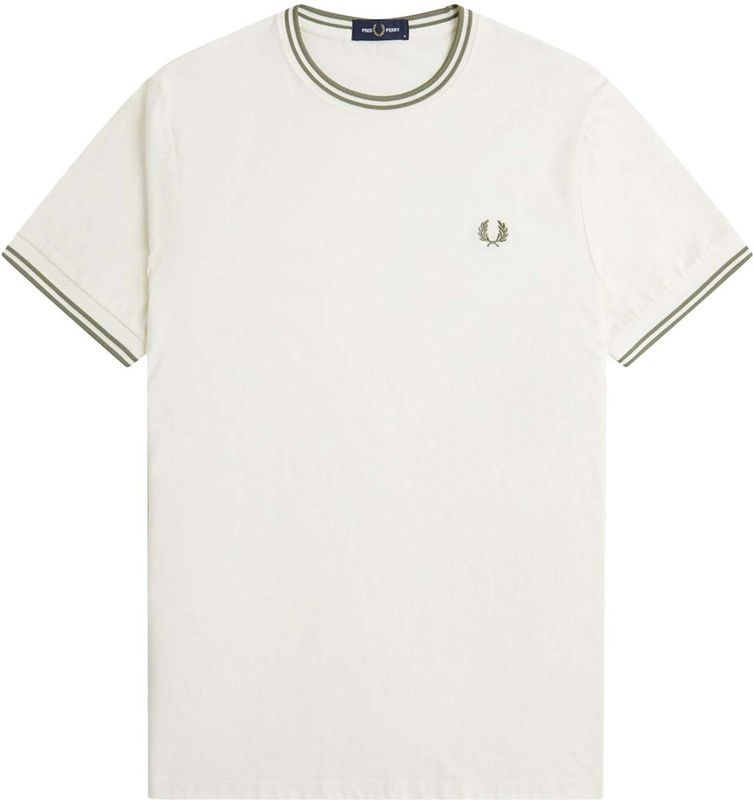Fred Perry - Fp T-Shirt - Streetwear - Kleur: Light Ecru / Olive Mint - 100% Katoen