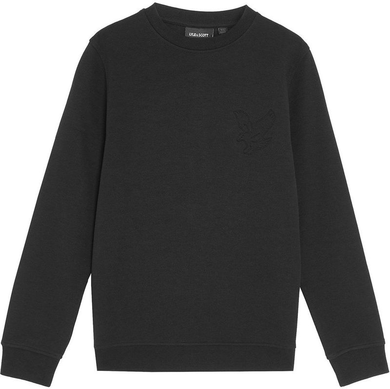 Lyle & Scott jongens sweatshirt met reliëf en adelaar, ronde hals - zwart