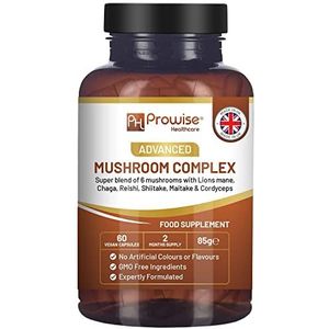 Versterk het immuunsysteem | Geavanceerd Paddenstoelencomplex | Superblend van 6 Paddenstoelen | 60 Vegan Capsules